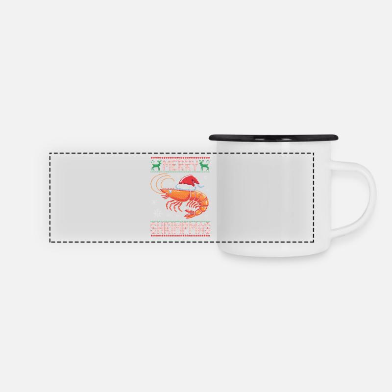 Merry Shrimpmas Ugly Christmas - Panorama Emaille-Tasse - Weiß/Schwarz