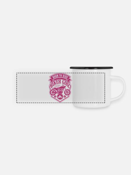 Biker Girl Motorcycle Pink Shield - Panorama Emaille-Tasse - Weiß/Schwarz