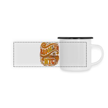 Brooklyn NYC – Retro 70er Bridge Orange - Panorama Emaille-Tasse - Weiß/Schwarz - Vorne