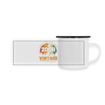 Vintage, 2008, Anniversaire, Vintage, Cadeau rétro - Mug panoramique émaillé - blanc/noir - Devant