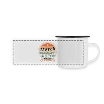 März 1976 – Perfekt gealtert Retro - Panorama Emaille-Tasse - Weiß/Schwarz - Vorne