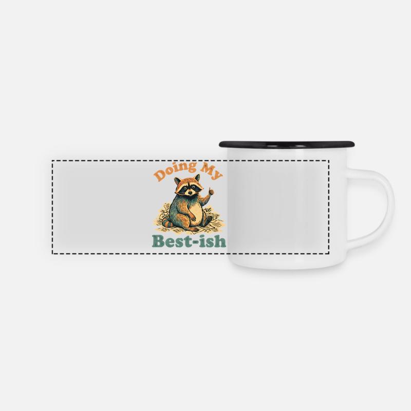 Faire de mon mieux avec un raton laveur - Mug panoramique émaillé - blanc/noir