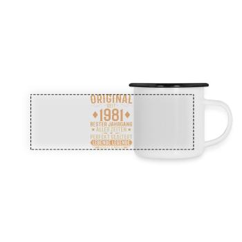 Original Jahrgang 1981 Baujahr Geburtstag - Panorama Emaille-Tasse - Weiß/Schwarz - Vorne