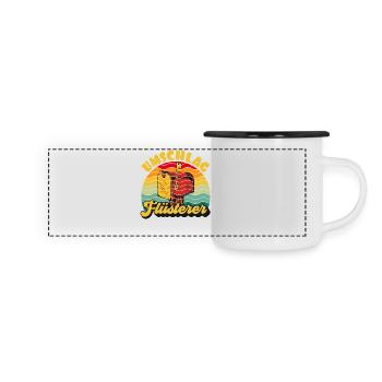 Briefträger UMSCHLAG FLÜTERER LUSTIG - Panorama Emaille-Tasse - Weiß/Schwarz - Vorne