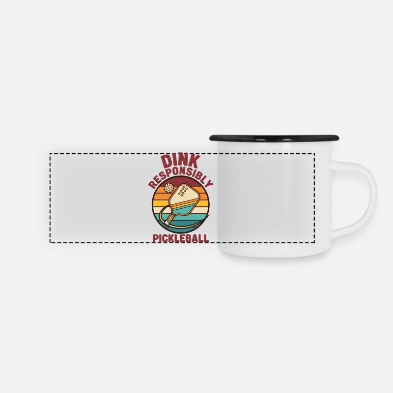 Pickleball Dink Joueur responsable drôle de cornichon - Mug panoramique émaillé - blanc/noir