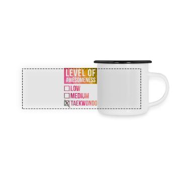 Taekwondo - Panorama Emaille-Tasse - Weiß/Schwarz - Vorne