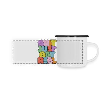 Helles buntes Slang-Typografie-Design - Panorama Emaille-Tasse - Weiß/Schwarz - Vorne