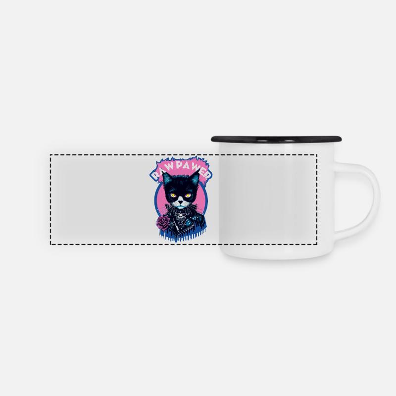 Gothic Katze - Panorama Emaille-Tasse - Weiß/Schwarz