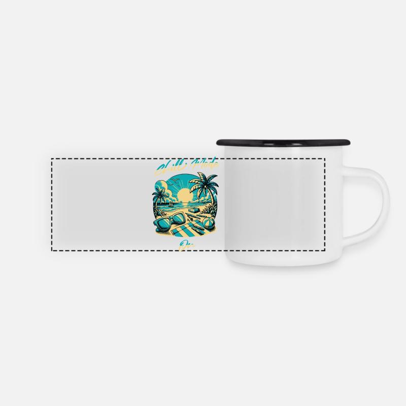 Strandsonne Chill Mode Design - Panorama Emaille-Tasse - Weiß/Schwarz