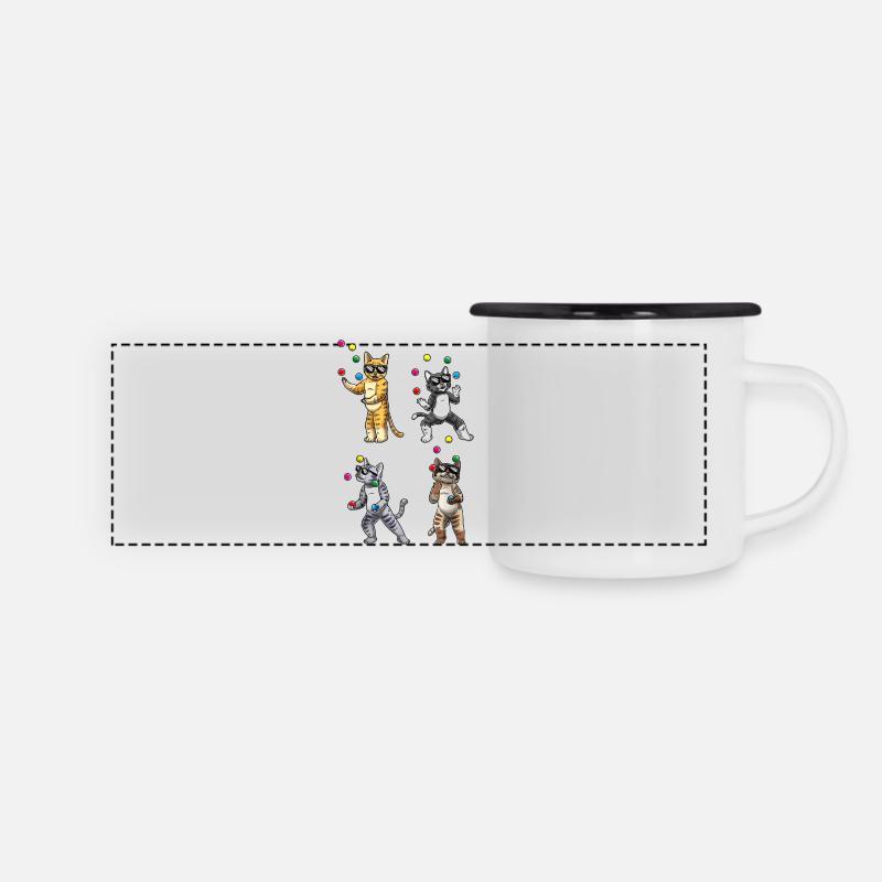 Juggling Sunglasses Cats Quartet - Panoramic Camper Mug - white/black