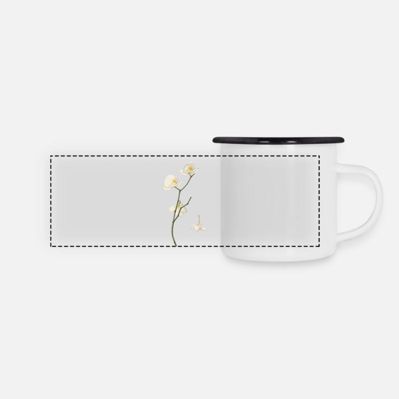 Élégante fleur d’orchidée blanche - Mug panoramique émaillé - blanc/noir