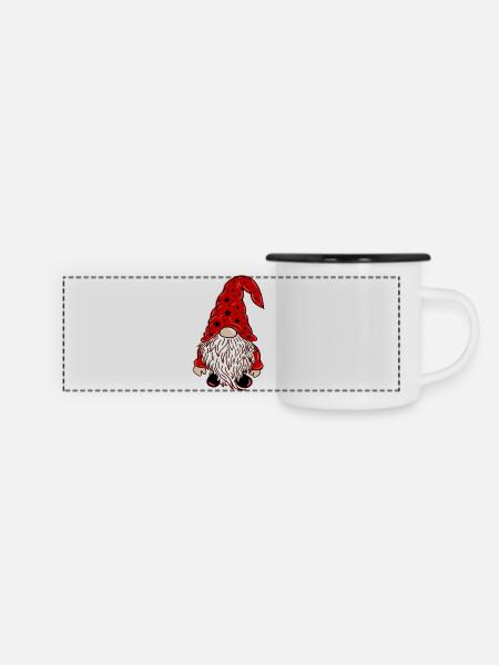 Weihnachts Wichtel Xmas Gnom - Panorama Emaille-Tasse - Weiß/Schwarz