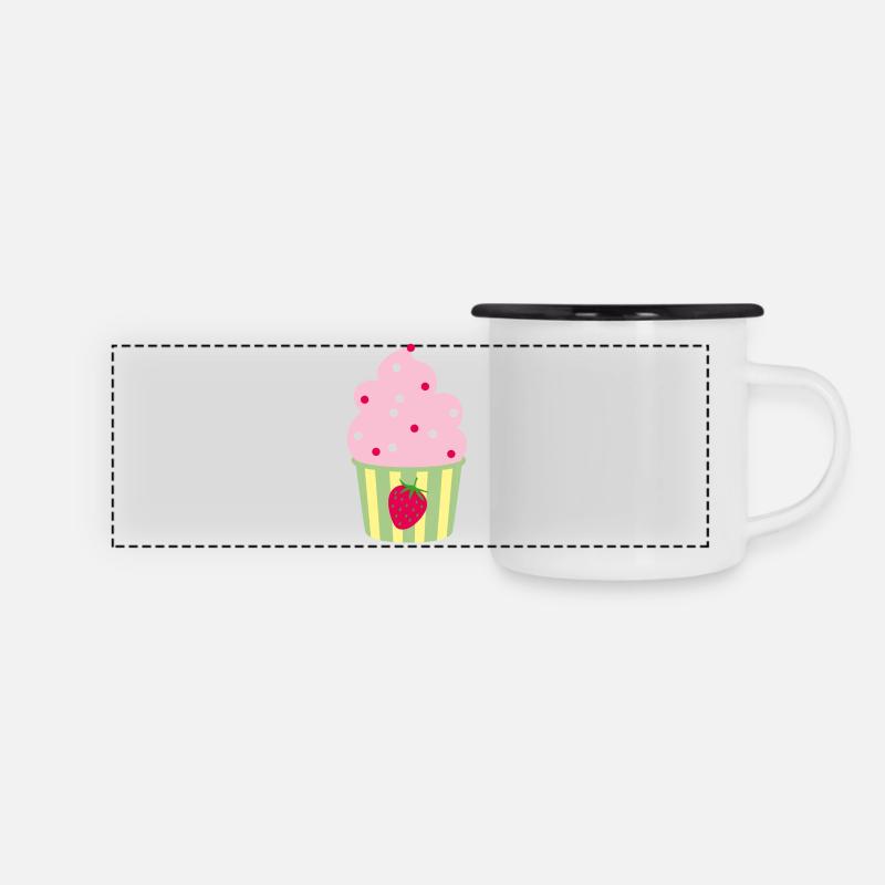 Coupe de crème glacée Fraise Strawberry Time Crème glacée Plaisir d’été - Mug panoramique émaillé - blanc/noir