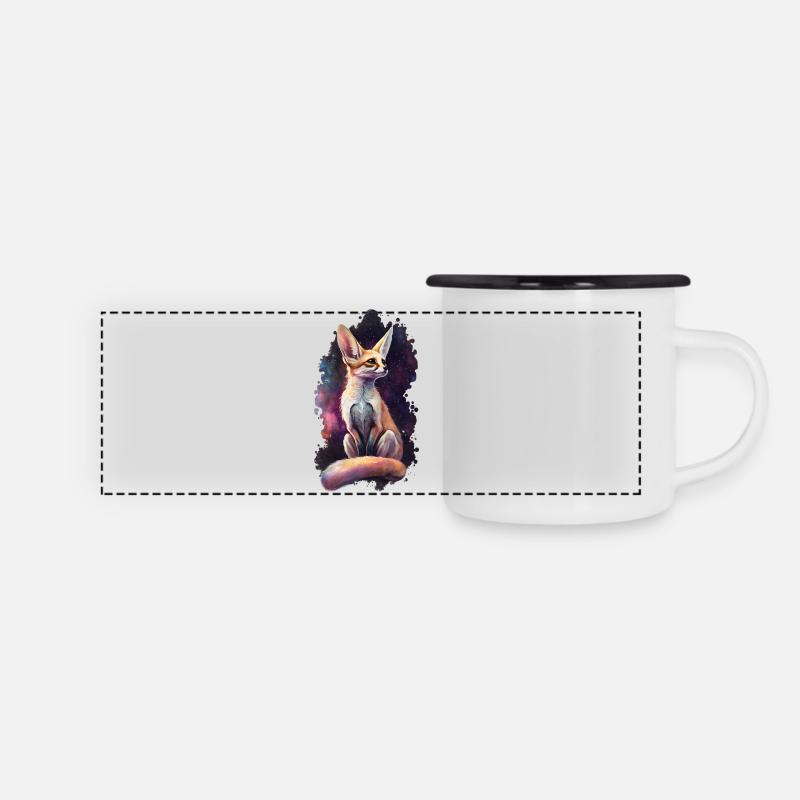 Fennek Fuchs mit Galaxy - Panorama Emaille-Tasse - Weiß/Schwarz