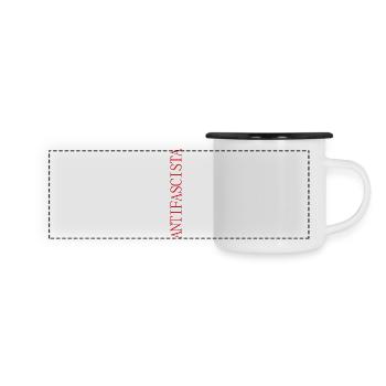 Schriftzug Antifascista vertikal in roter Schrift - Panorama Emaille-Tasse - Weiß/Schwarz - Vorne