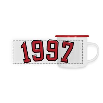 Jahrgang Sport 1997 - Panorama Emaille-Tasse - Weiß/Rot - Vorne
