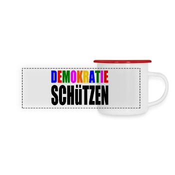 demokratie schützen - Panorama Emaille-Tasse - Weiß/Rot - Vorne