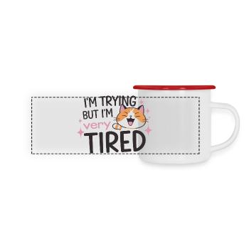 Tired Cat Trying - Panoramic Camper Mug - white/red - Front