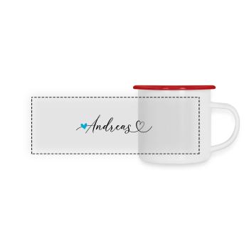 Andreas Nom Prénom Calligraphie Coeur - Mug panoramique émaillé - blanc/rouge - Devant