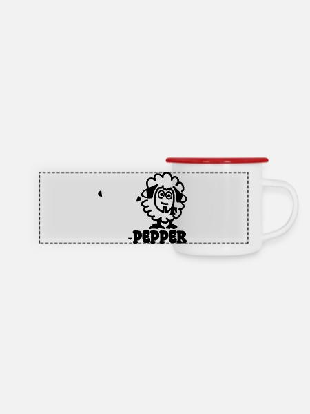 Salz und Pfeffer - Panorama Emaille-Tasse - Weiß/Rot