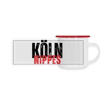 Bibelots Cologne en lettres noires et rouges - Mug panoramique émaillé - blanc/rouge - Devant