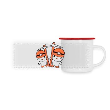 2 Enten Bergmann Spitzhacke Helm Lampe Freunde Süß - Panorama Emaille-Tasse - Weiß/Rot - Vorne