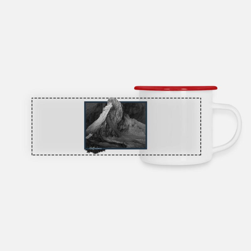 Cervino - Matterhorn - Panorama Emaille-Tasse - Weiß/Rot