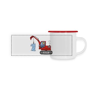 Bagger 1. Geburtstag - Panorama Emaille-Tasse - Weiß/Rot - Vorne