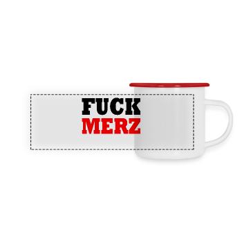 fuck merz - Panorama Emaille-Tasse - Weiß/Rot - Vorne