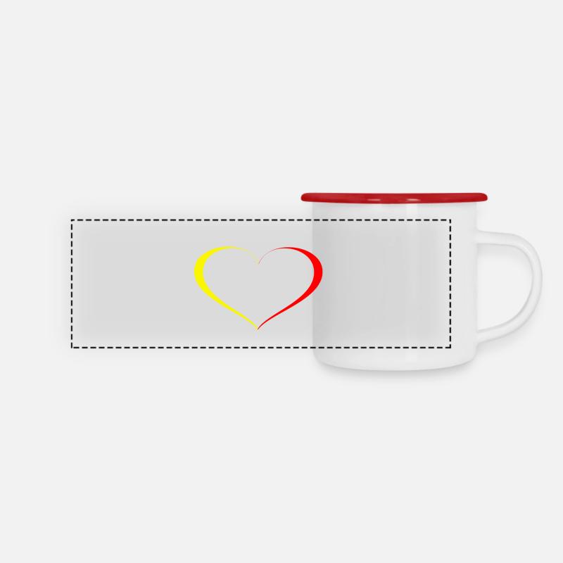Herz Gelb Rot - Panorama Emaille-Tasse - Weiß/Rot
