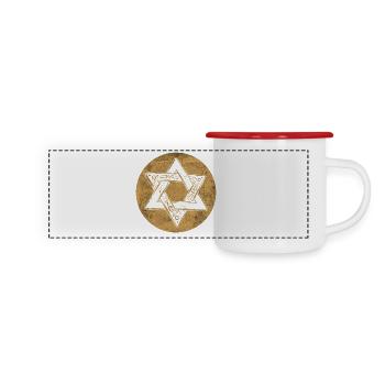 Étoile de David ornée en cercle doré - Mug panoramique émaillé - blanc/rouge - Devant