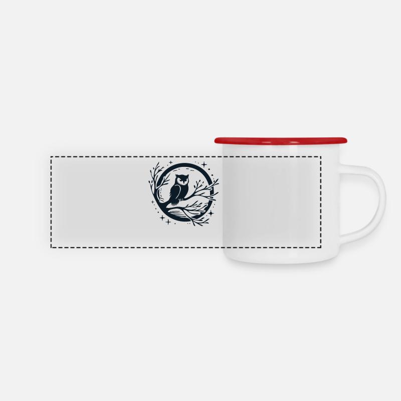 Owl on a tree silhouette - Panoramic Camper Mug - white/red