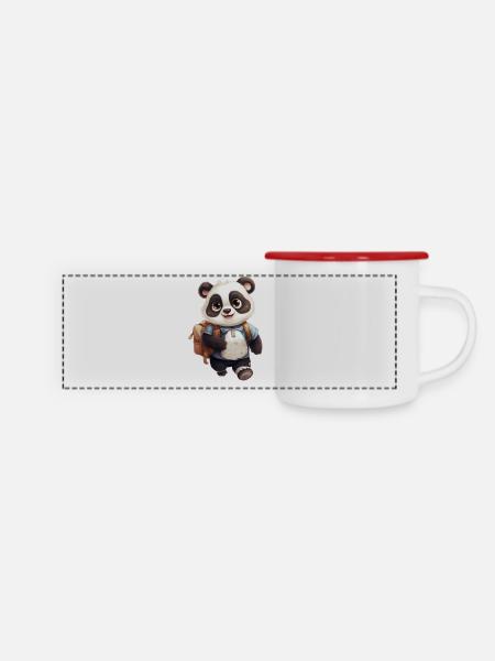 Panda Moritz - Panorama Emaille-Tasse - Weiß/Rot