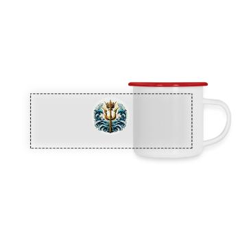 Dreizack Symbol - Panorama Emaille-Tasse - Weiß/Rot - Vorne