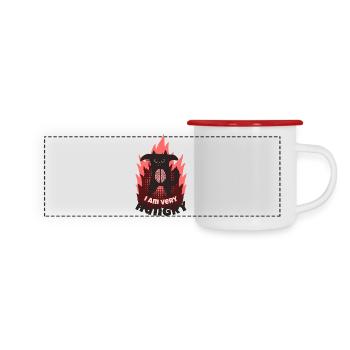 Chat démone affamé – Humour noir style zombie - Mug panoramique émaillé - blanc/rouge - Devant