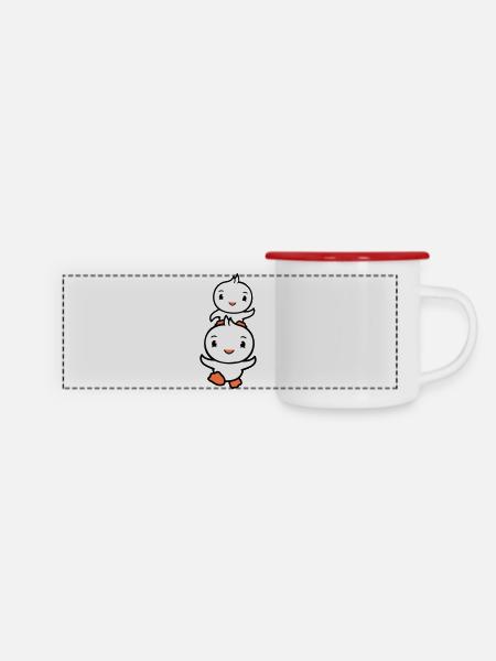 2 Canards Papa Bébé Enfant Piggyback Running Head Fun - Mug panoramique émaillé - blanc/rouge