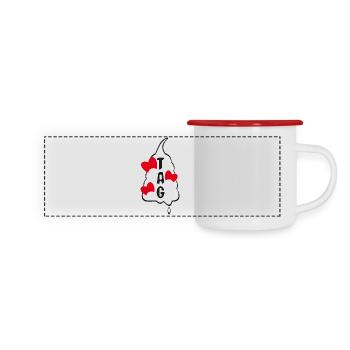 Sahne mit Herzen und viel Liebe. - Panorama Emaille-Tasse - Weiß/Rot - Vorne