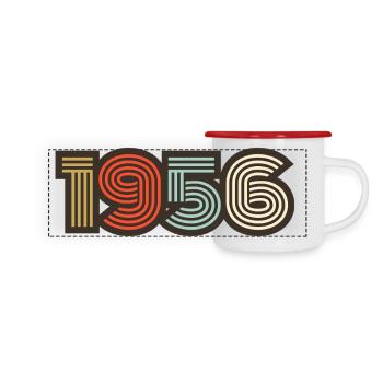 1956 Retro Jahrgang - Panorama Emaille-Tasse - Weiß/Rot - Vorne