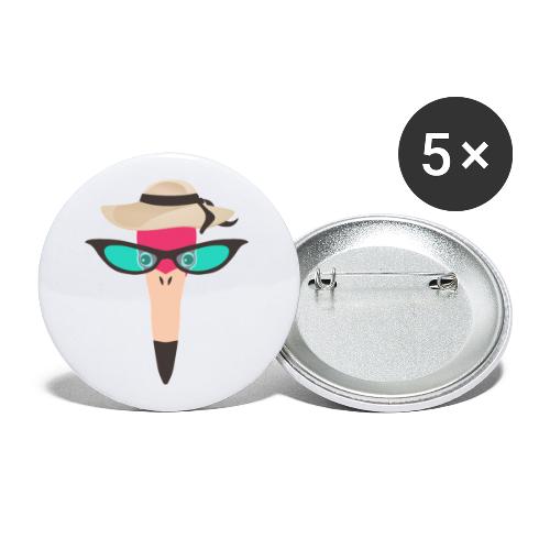 Madam Flamingo mit Sonnenhut & fancy Sonnenbrille - Buttons klein 25 mm (5er Pack)