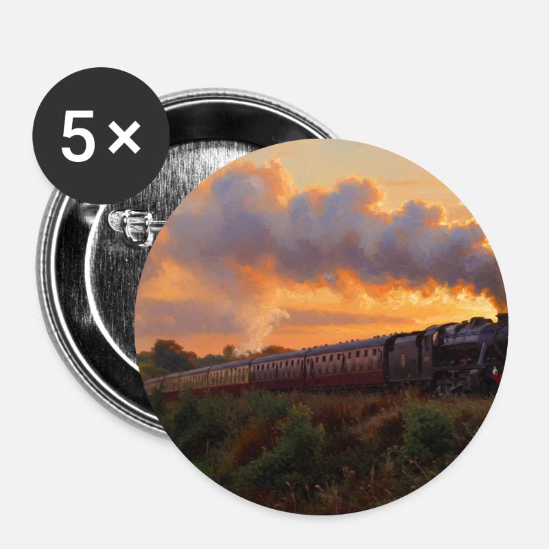 Sunset Steam Train - Buttons small 1''/25 mm (5-pack) - white