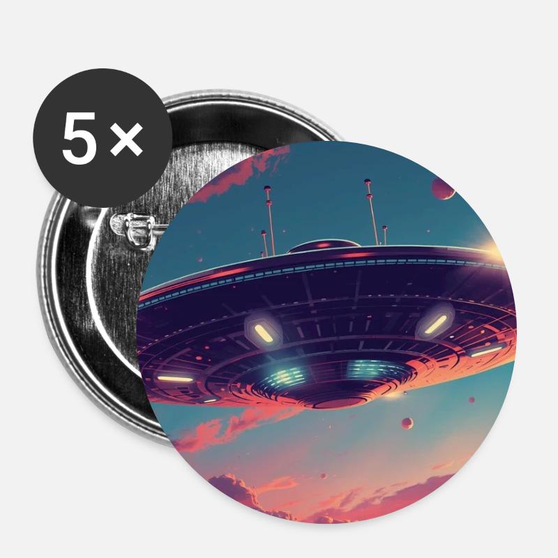 UFO-Stil - Buttons klein 25 mm (5er Pack) - Weiß