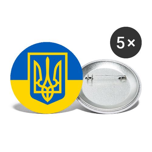 Ukraine Wappen auf Blau Gelb Flagge - Buttons klein 25 mm (5er Pack)