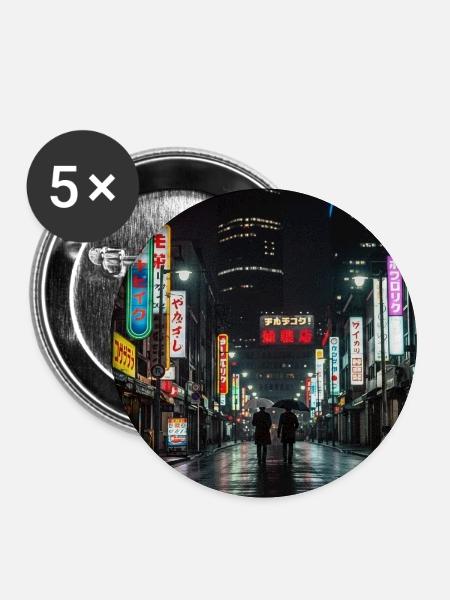 Nachtleben Tokios Neon-Straße - Buttons klein 25 mm (5er Pack) - Weiß