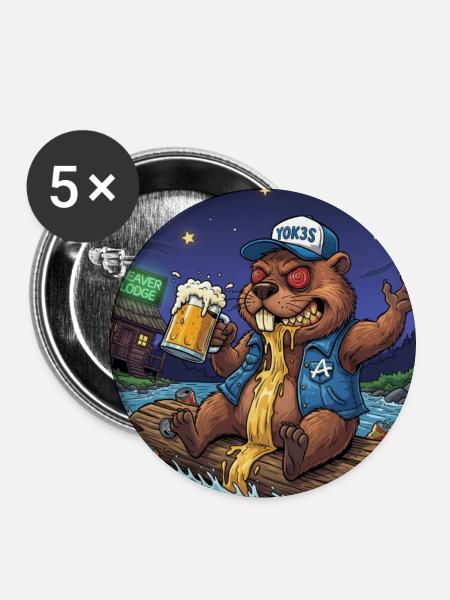 Biber Nachtbier Abenteuer - Buttons klein 25 mm (5er Pack) - Weiß