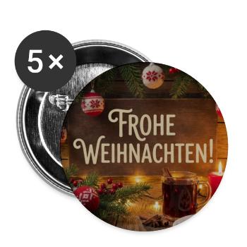 Frohe Weihnachten Holzschild - Buttons klein 25 mm (5er Pack) - Weiß - Vorne