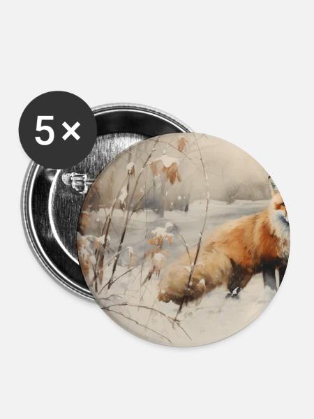 Fuchs Landschaft Schnee - Buttons klein 25 mm (5er Pack) - Weiß