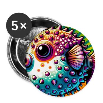 Kugelfisch - Buttons klein 25 mm (5er Pack) - Weiß - Vorne