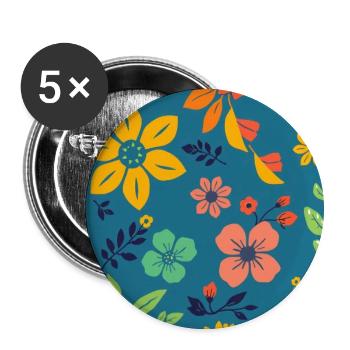 Retro style floral pattern on dark blue - Buttons small 1''/25 mm (5-pack) - white - Front