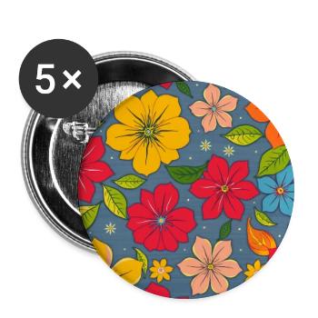 Floral pattern in boho design - Buttons small 1''/25 mm (5-pack) - white - Front