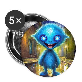 Monstre bleu drôle et rieur - Lot de 5 petits badges (25 mm) - blanc - Devant